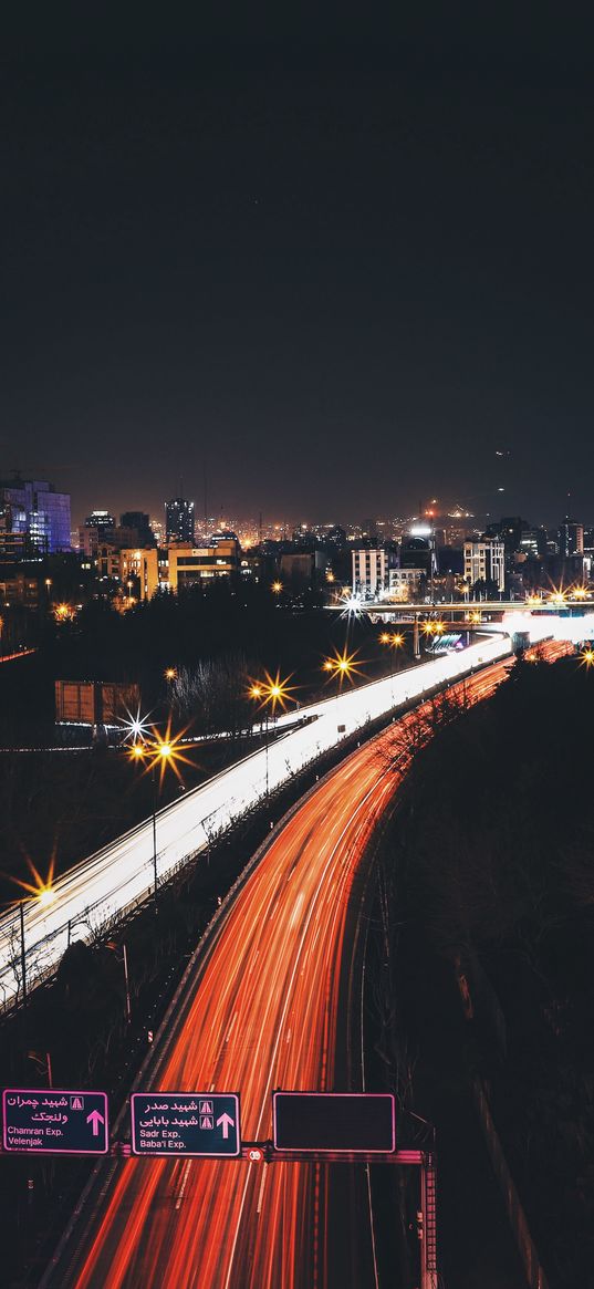 iran, night city, road, city lights