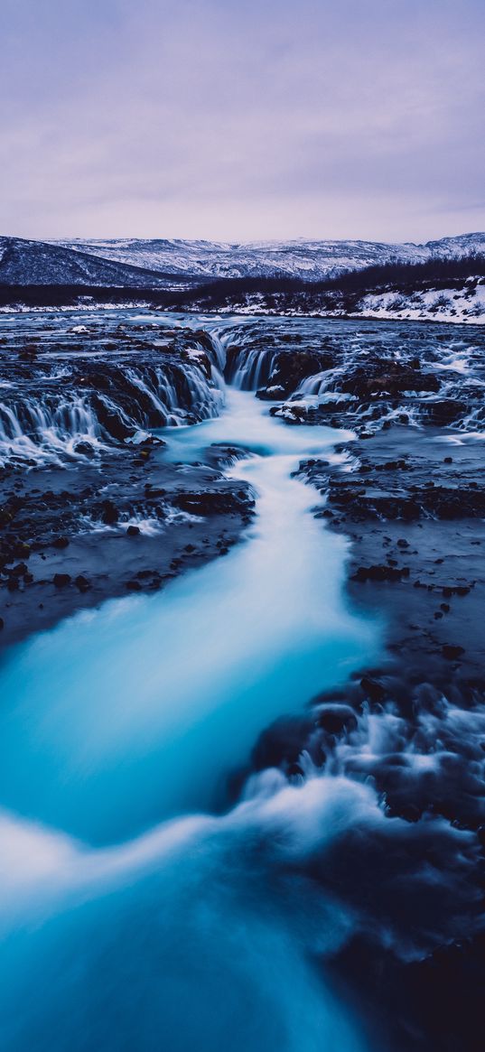 waterfall, iceland, current, snow