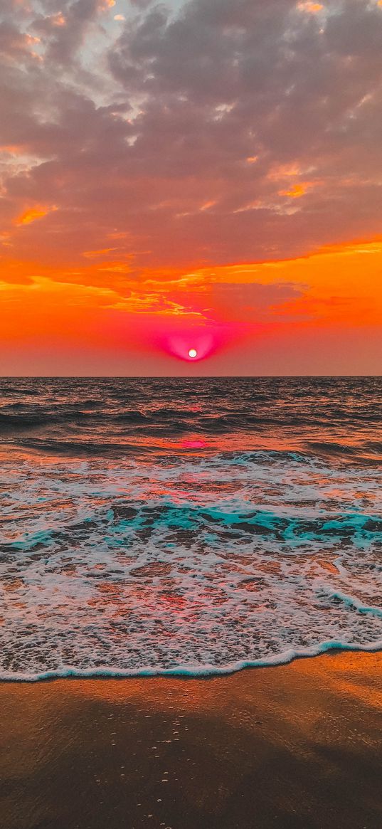 horizon, sunset, sky, foam, surf