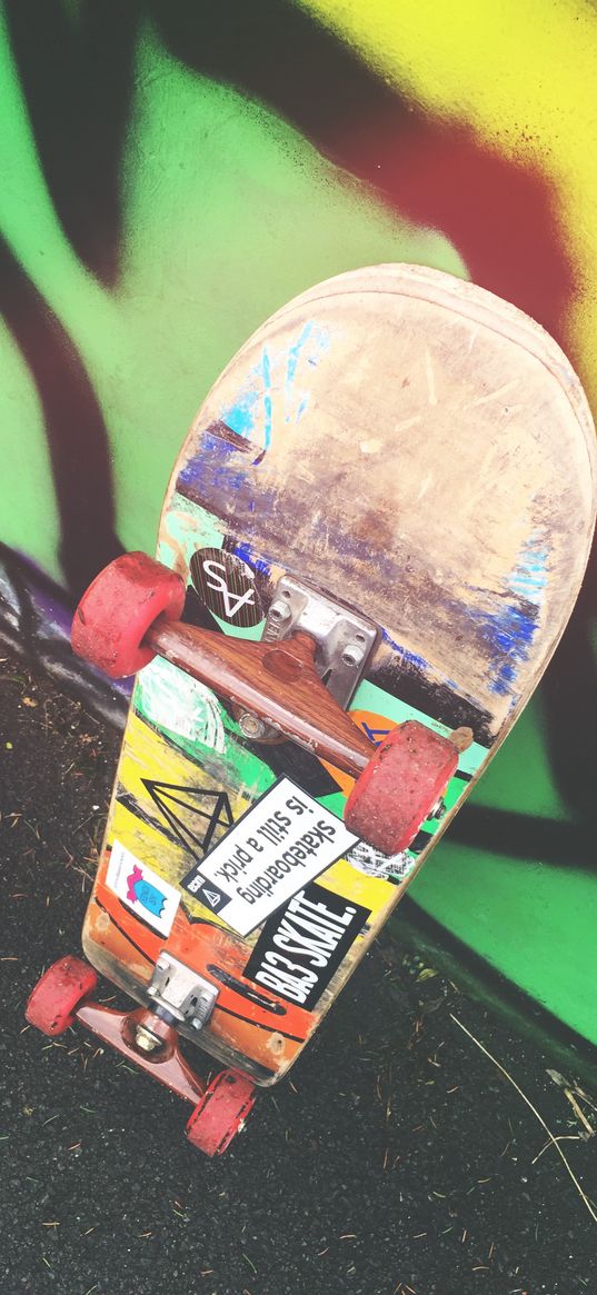 skateboard, wheels, art, multicolored