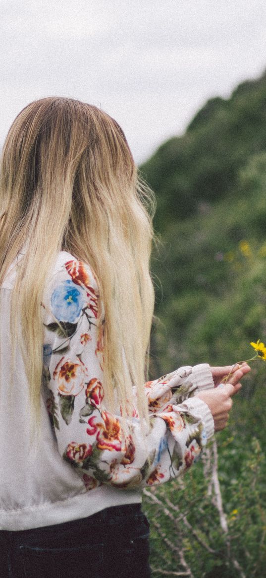 girl, blonde, hair, walk