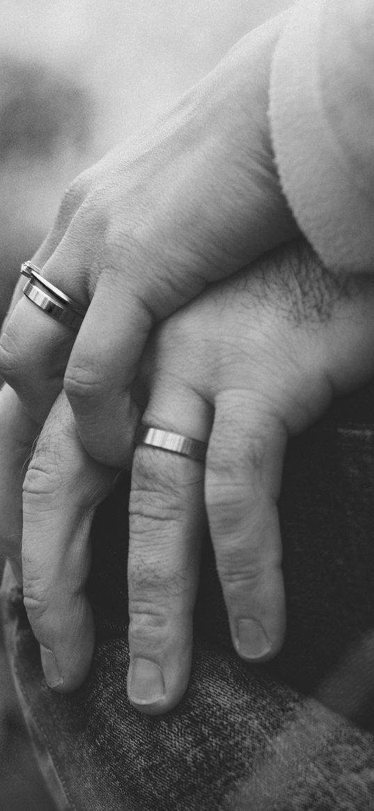 hands, rings, couple, love, bw