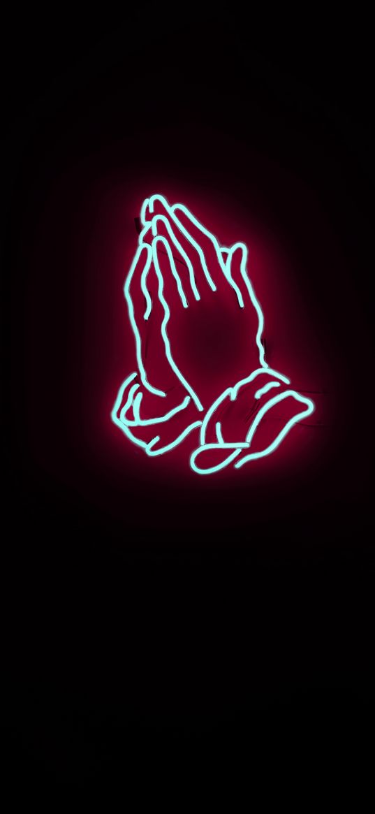 neon, hands, prayer