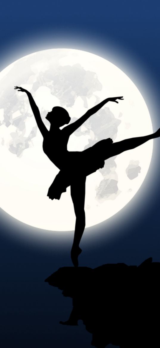 ballerina, silhouette, moon, dance