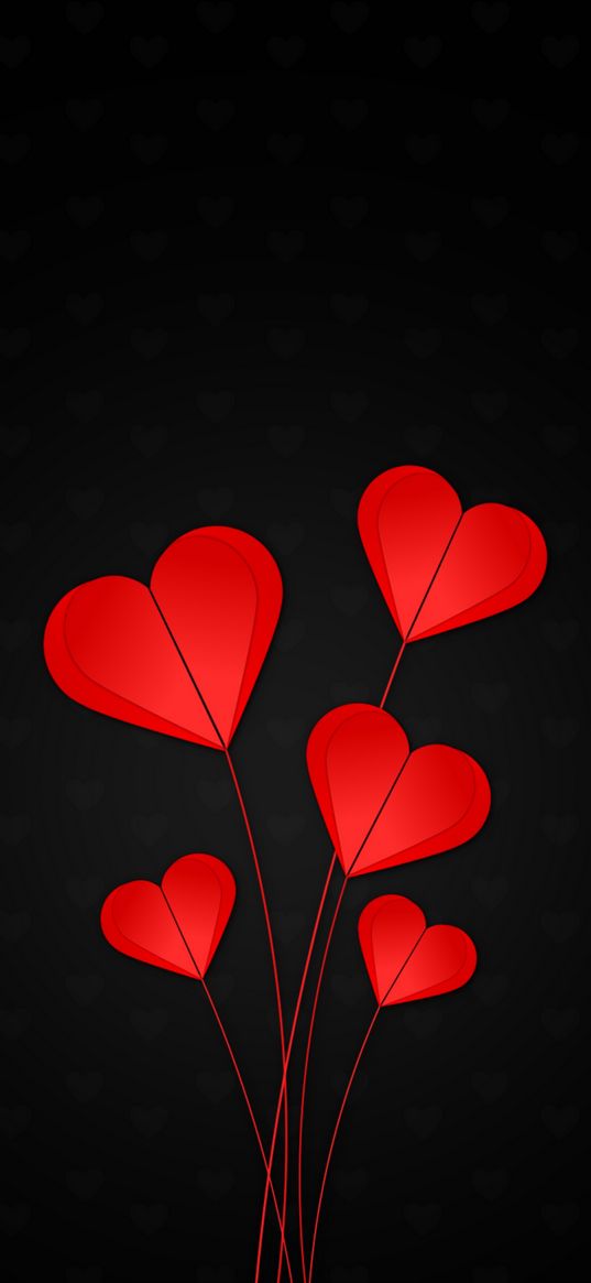 hearts, red, black background