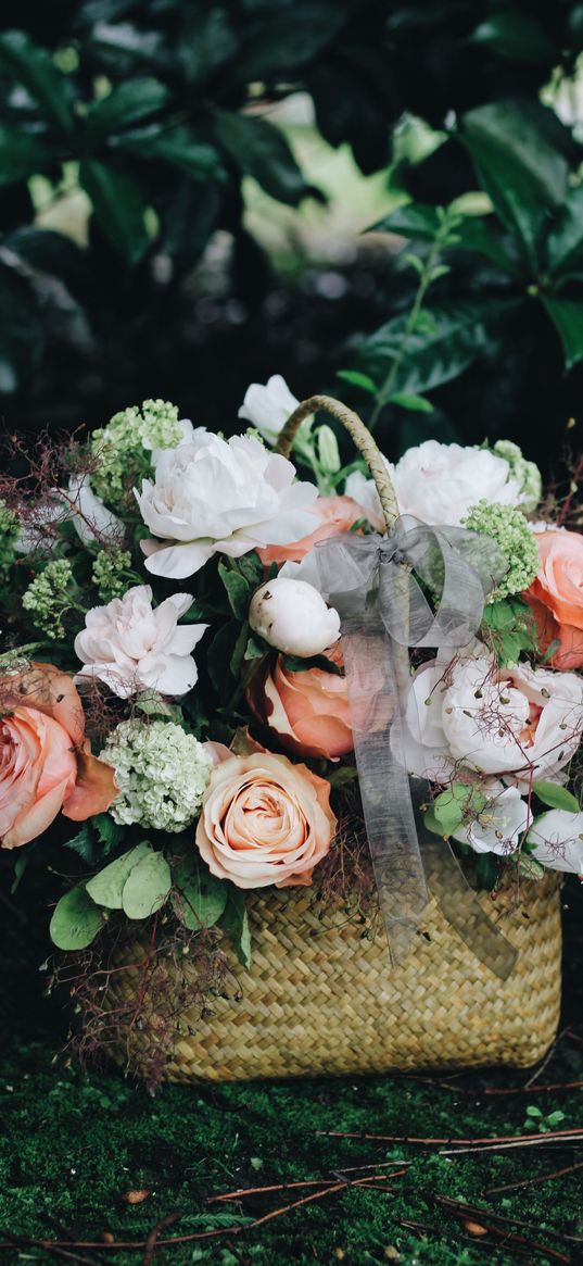 bouquet, basket, flowers, composition