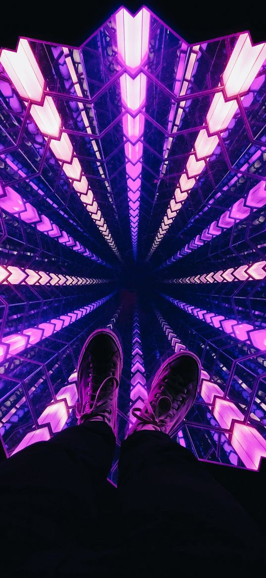 feet, floor, backlight, mirror