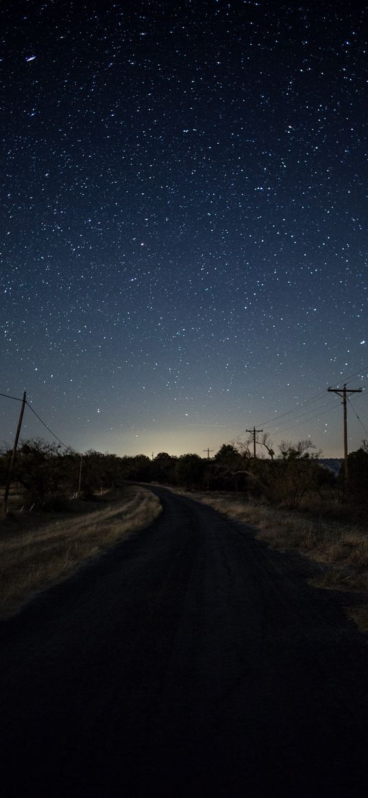 starry sky, night, turn, road, marking