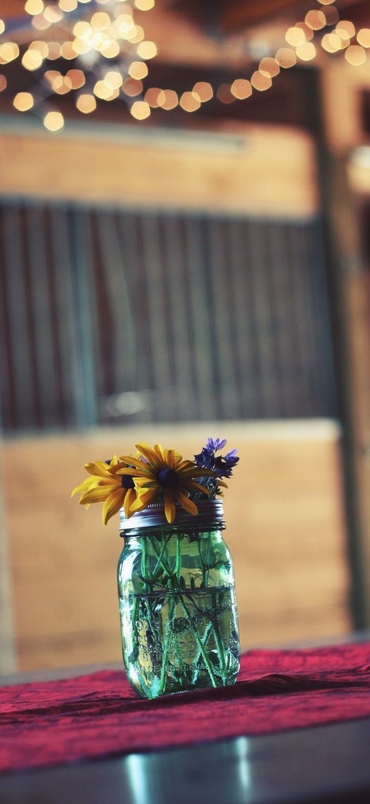 flowers, bank, vase, table, blur