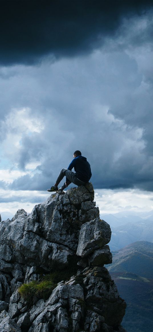 rock, man, precipice, mountains, height, freedom