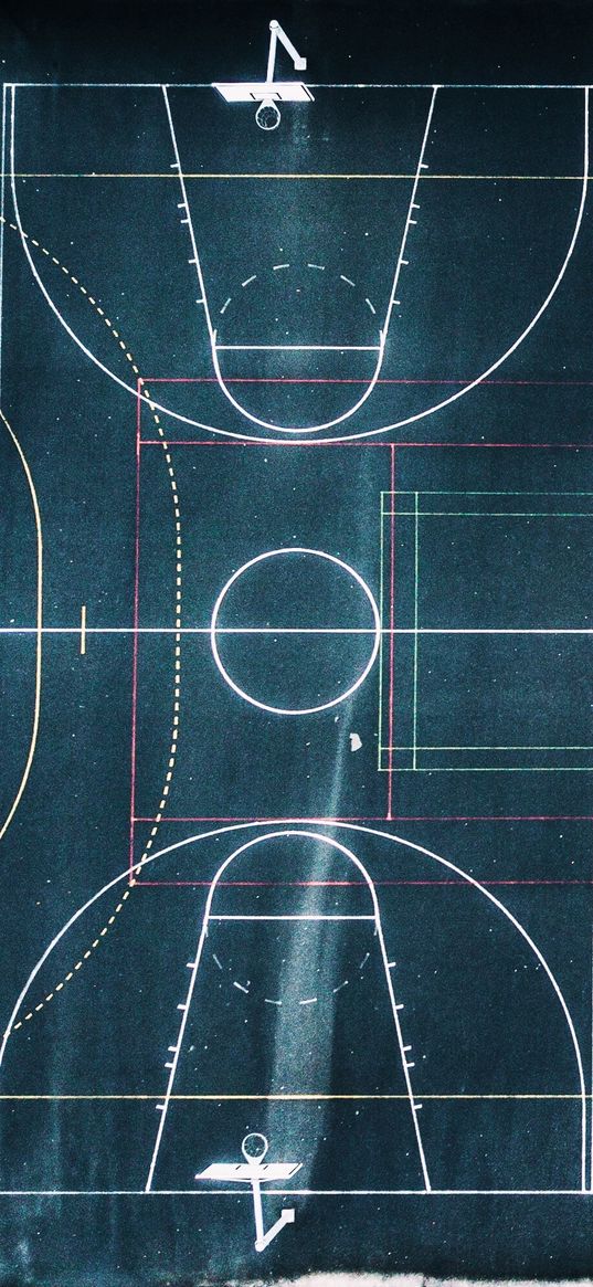 basketball court, marking, geometry