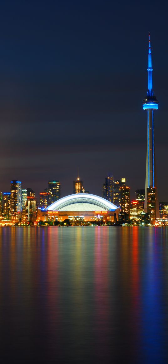 toronto, skyscrapers, night, panorama