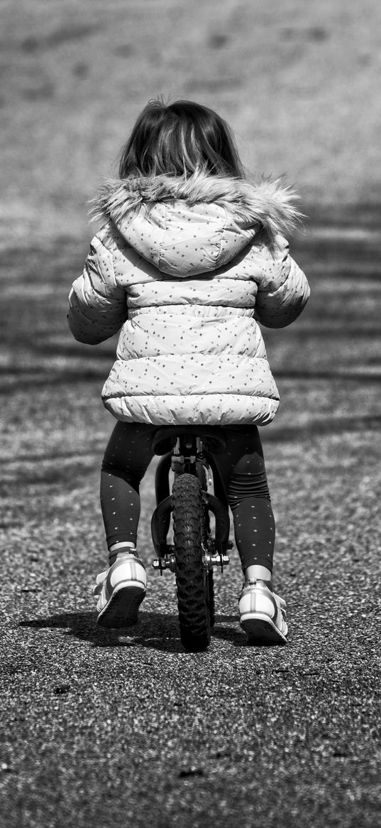 child, bicycle, bw, childhood