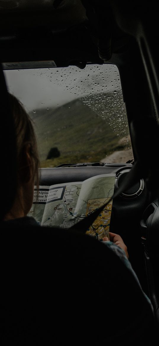 person, map, travel, car