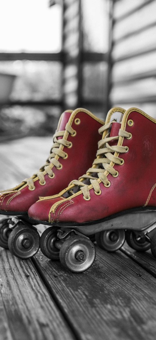 rollers, skates, retro, red