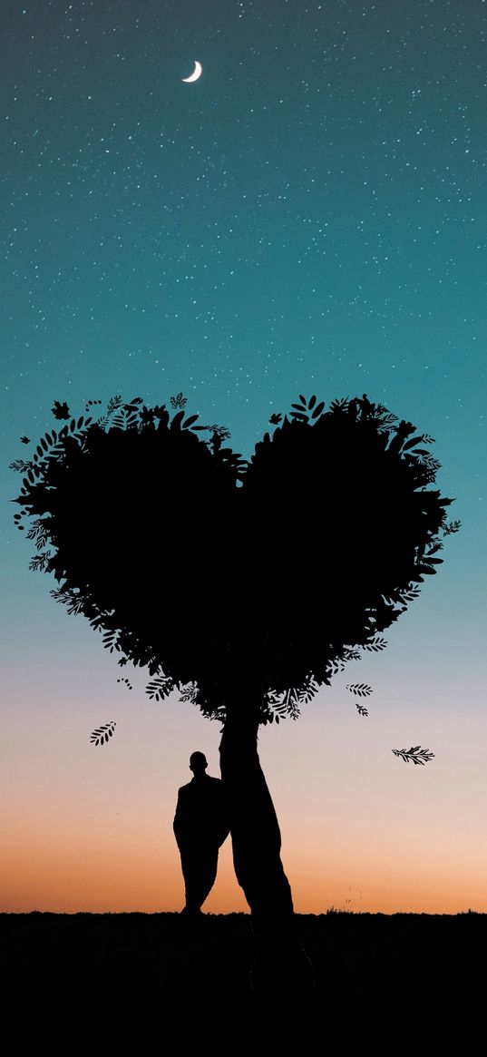 silhouette, heart, love, tree, person