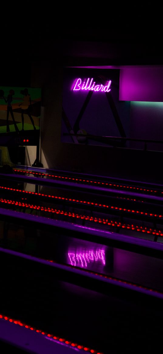 billiards, inscription, neon, backlight