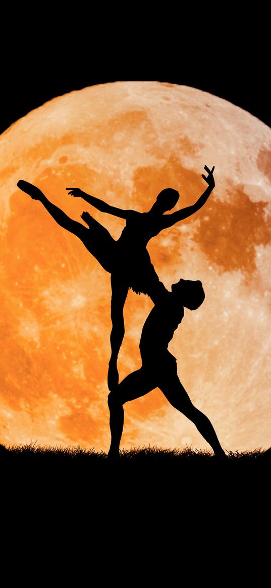 ballet, moon, silhouette