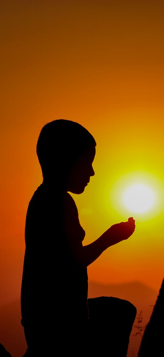 child, prayer, silhouette