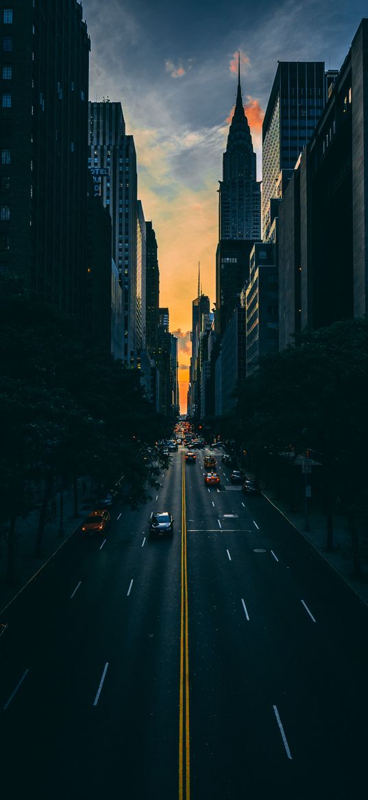 road, traffic, skyscrapers, manhattan, new york