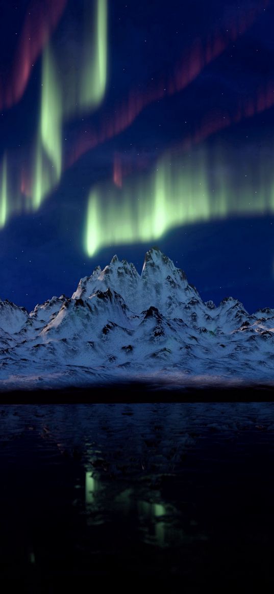 northern lights, mountains, aurora