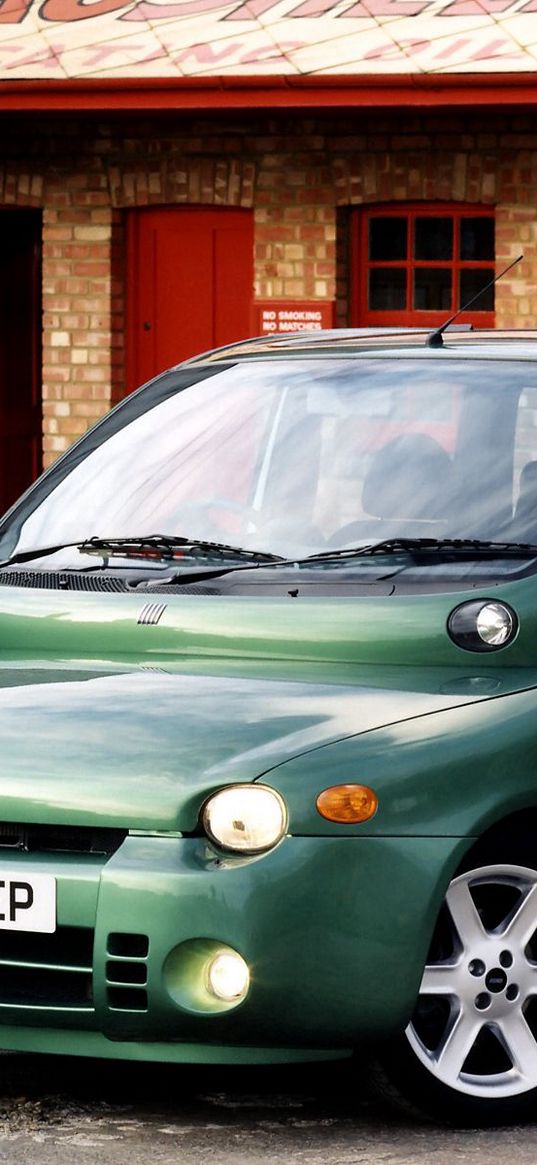 fiat, multipla abarth, green, stylish, auto, front view, building