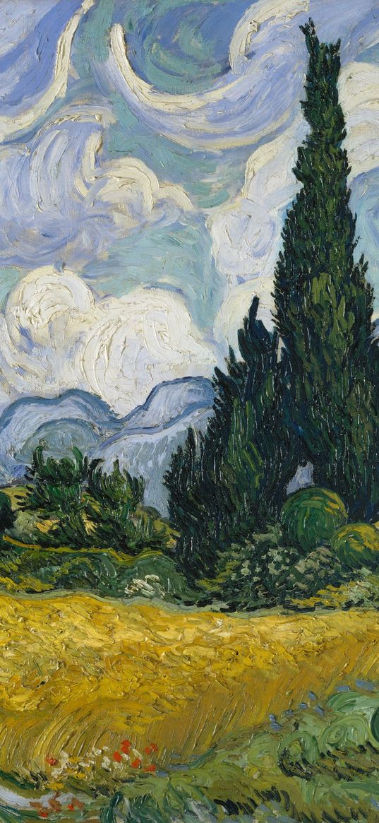 vincent van gogh, wheat field with cypresses, wheat fields, oil, canvas