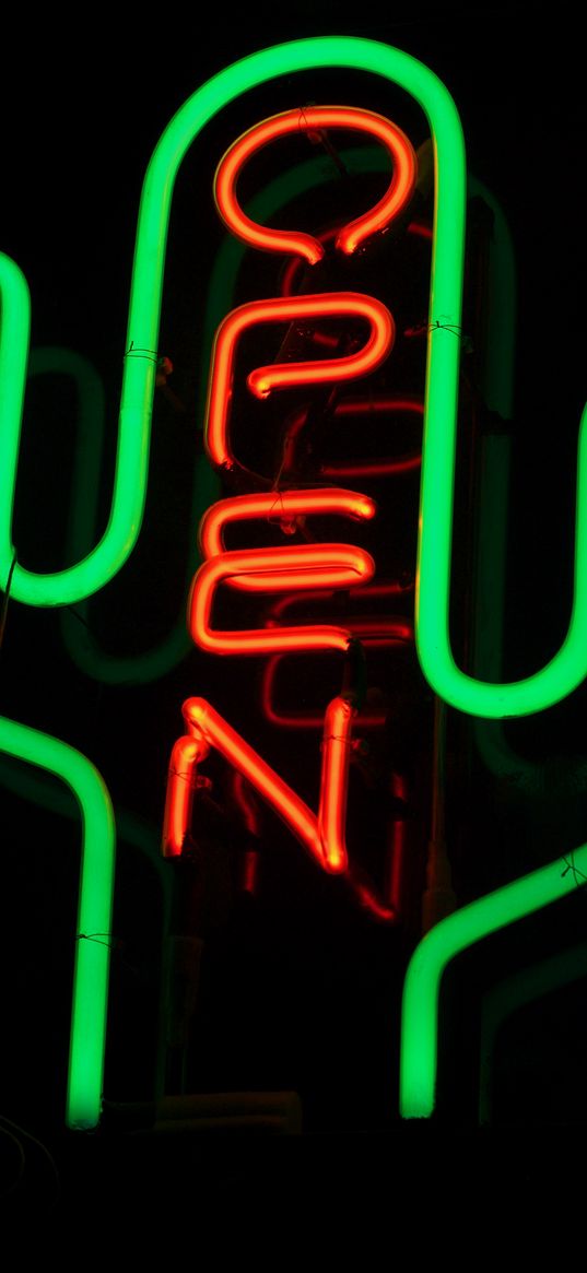 neon, inscription, cactus, open