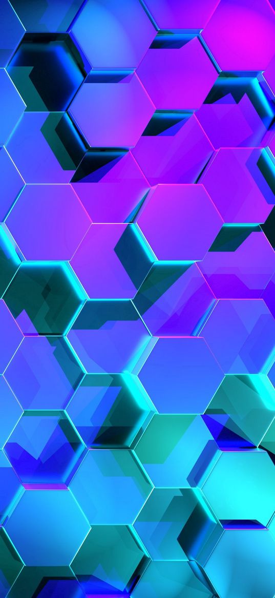 hexagons, rendering, light, shape