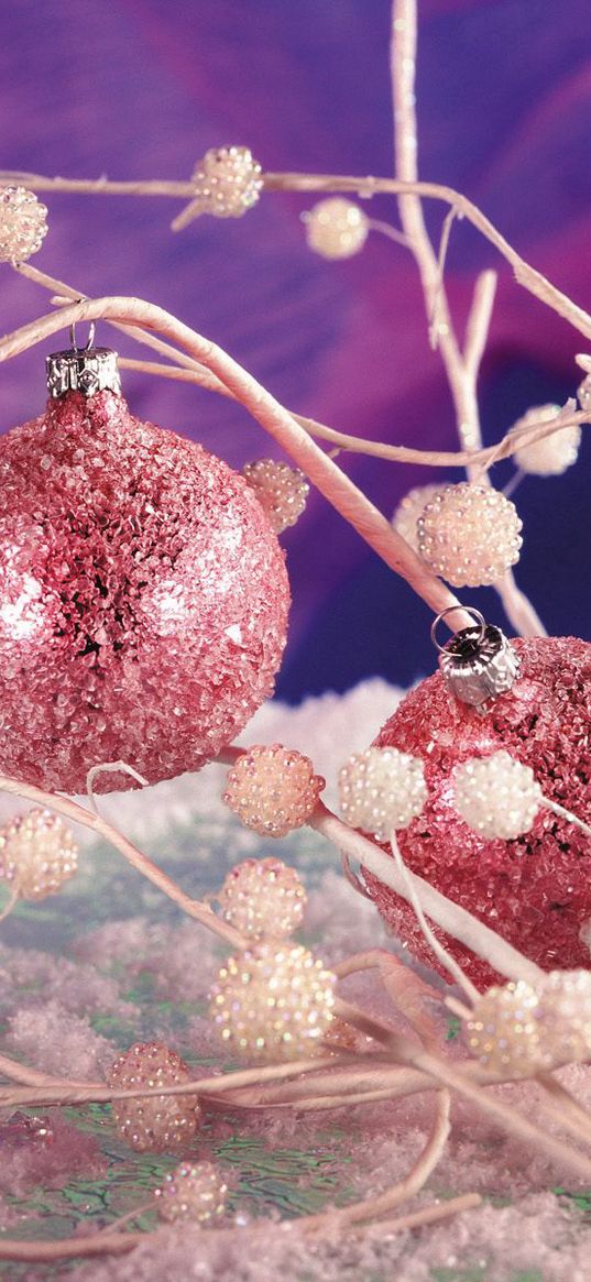 christmas, new year, ornaments, cosiness, spheres, branch, red