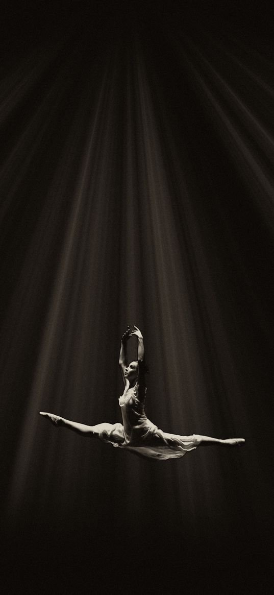 ballerina, ballet, dance, bw, flight