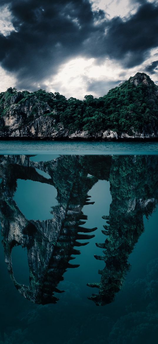 island, mystical, dinosaur, skull