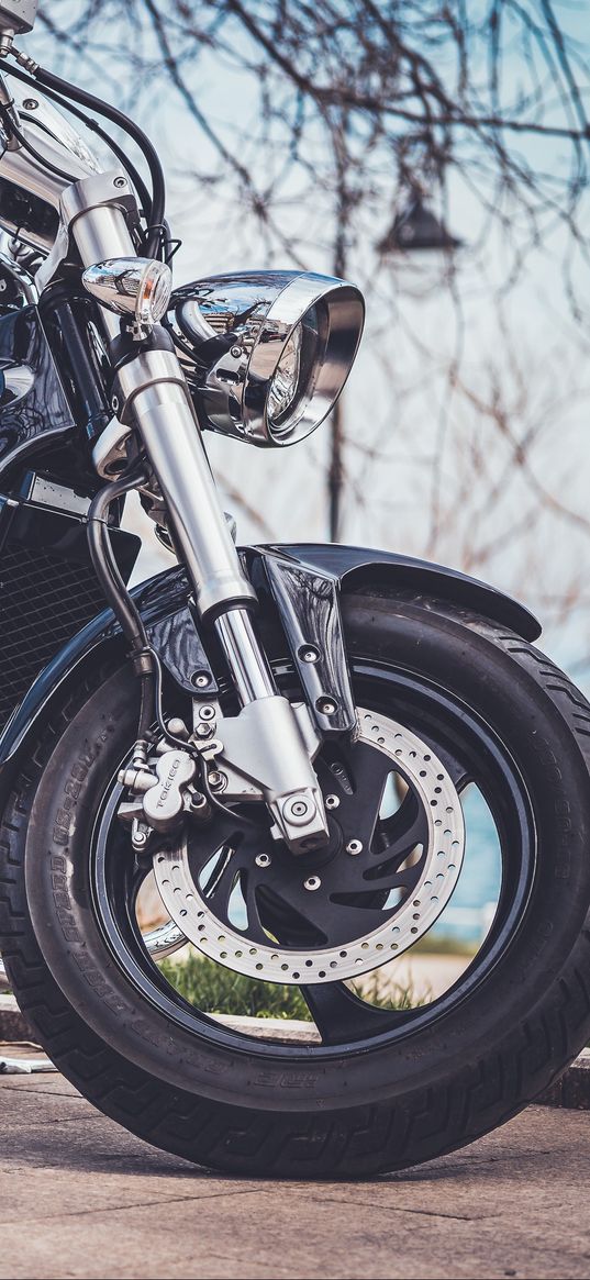 motorcycle, wheel, tire, side view