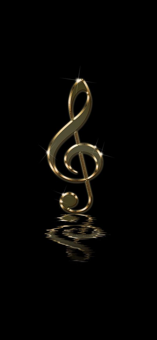 treble clef, golden, reflection