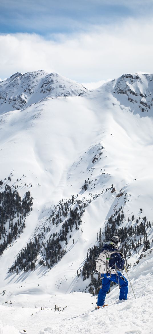 skier, mountains, snow, top, winter