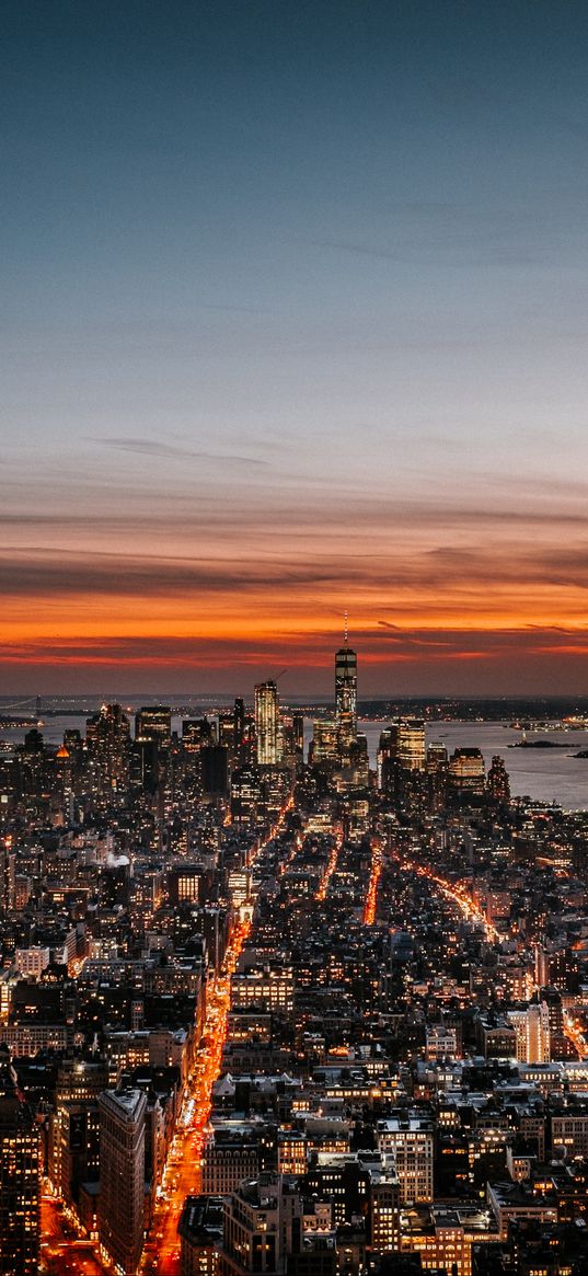 new york, night city, skyline, sky, dusk, sunset