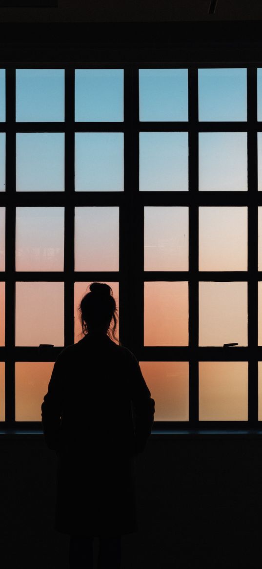 silhouette, window, lattice, girl