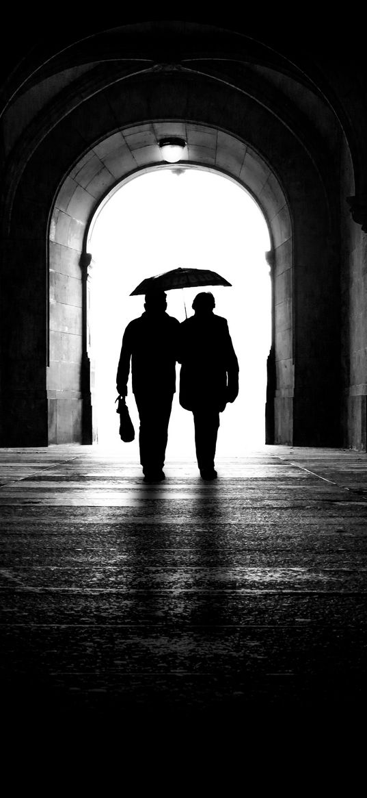 couple, silhouettes, arch, love, underground, together, tenderness