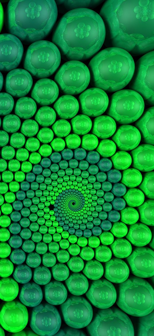 balls, spiral, rendering, rotation, green