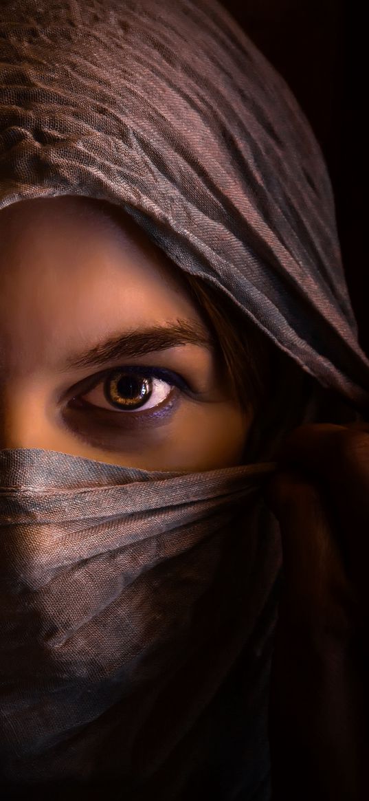 eyes, girl, scarf, mysterious