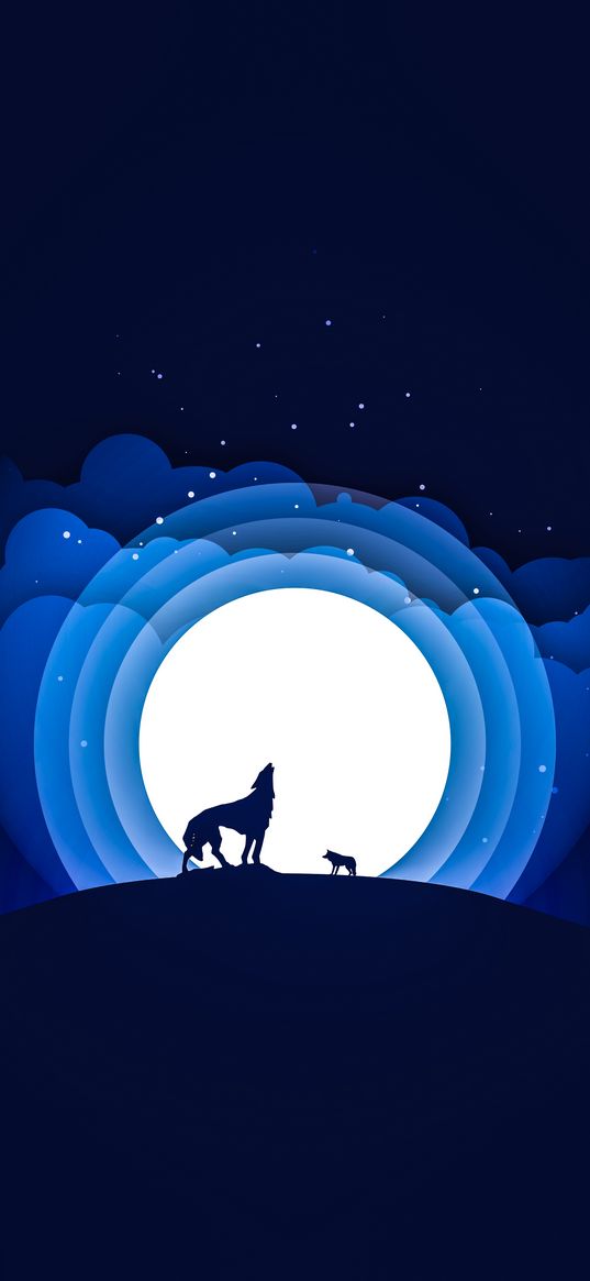 wolf, moon, howling, vector