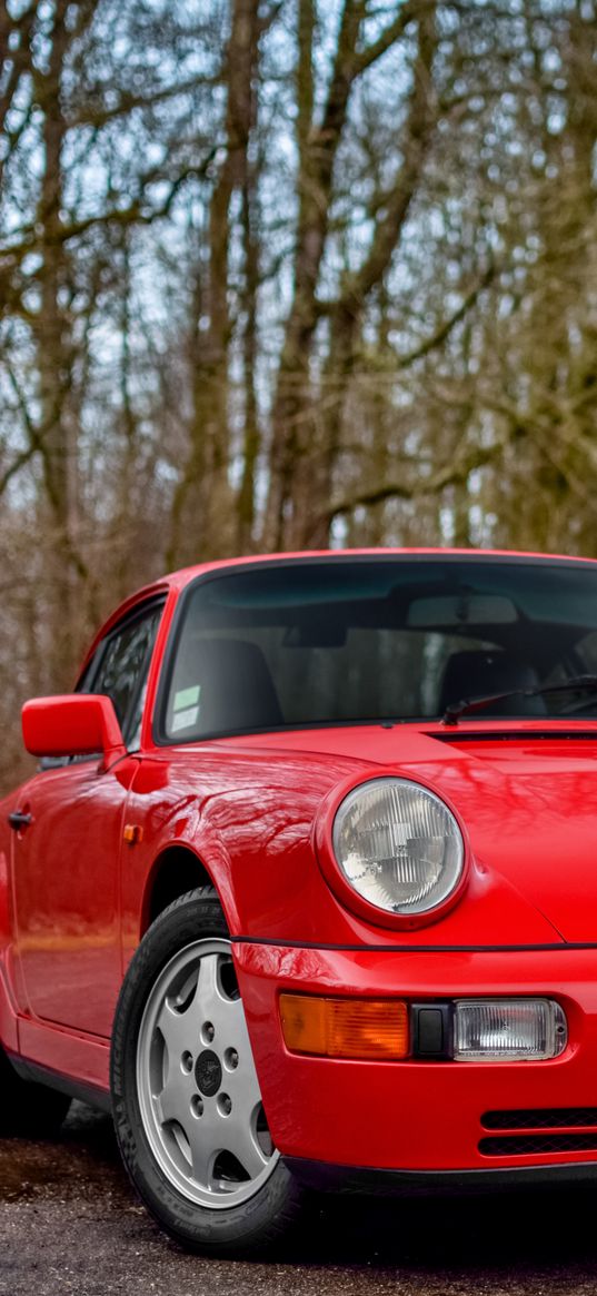 porsche 964, carrera 4, red, side view