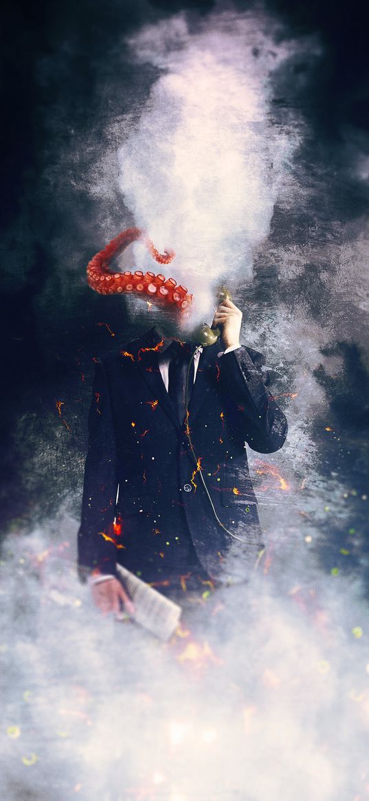 man, octopus, surrealism, art