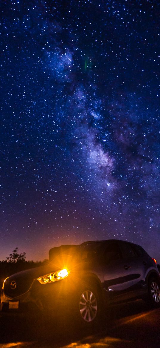 starry sky, car, mazda, night