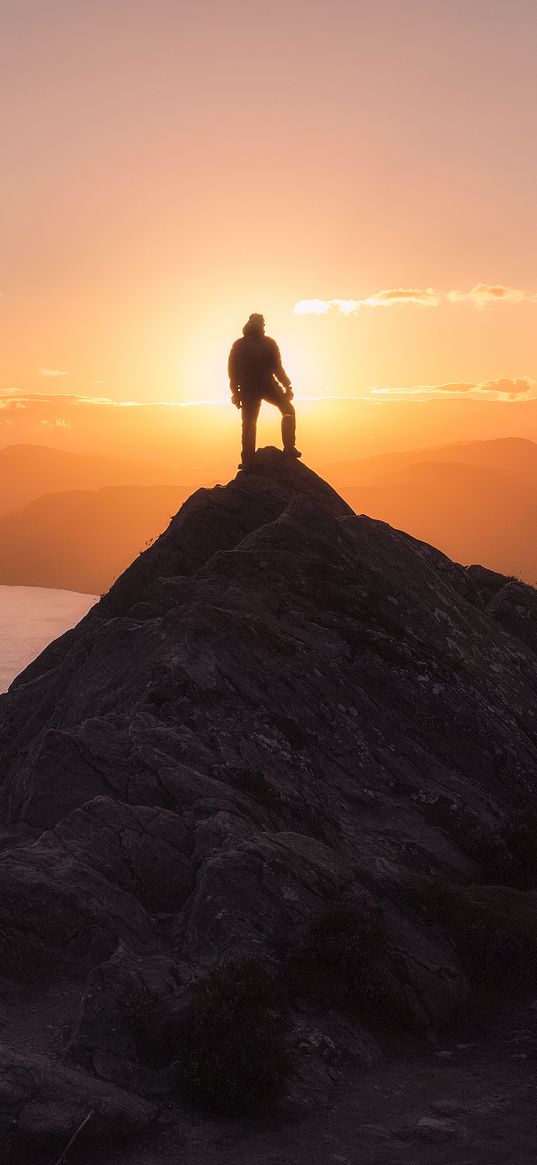 mountain, silhouette, man, peak, conquest, victory, freedom