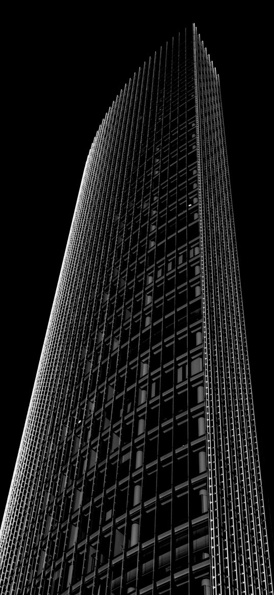 skyscraper, building, black and white, minimalism, architecture, facade