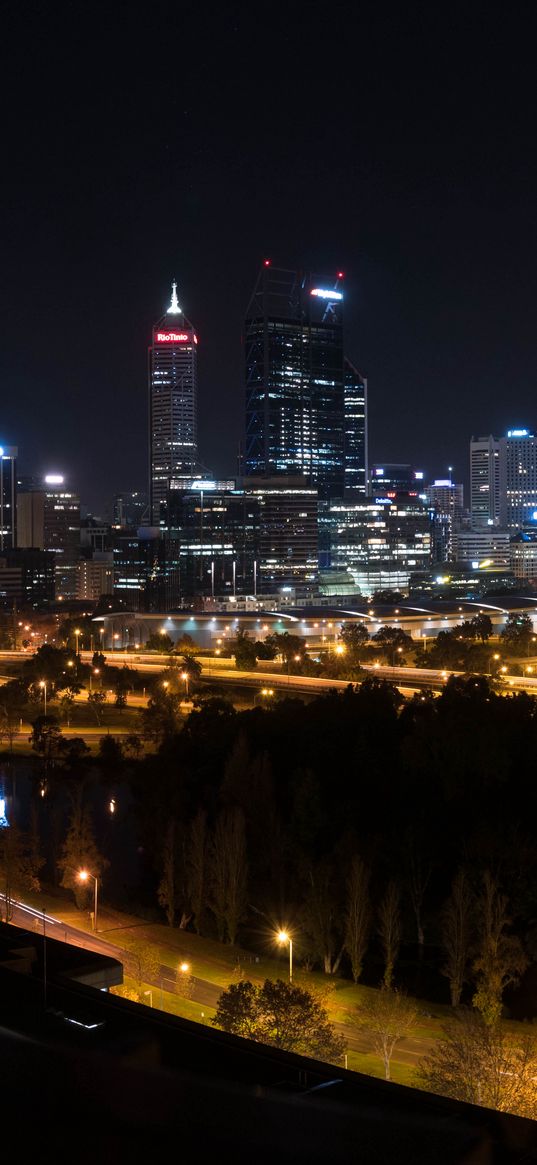 night city, skyscrapers, buildings, city lights, perth, australia