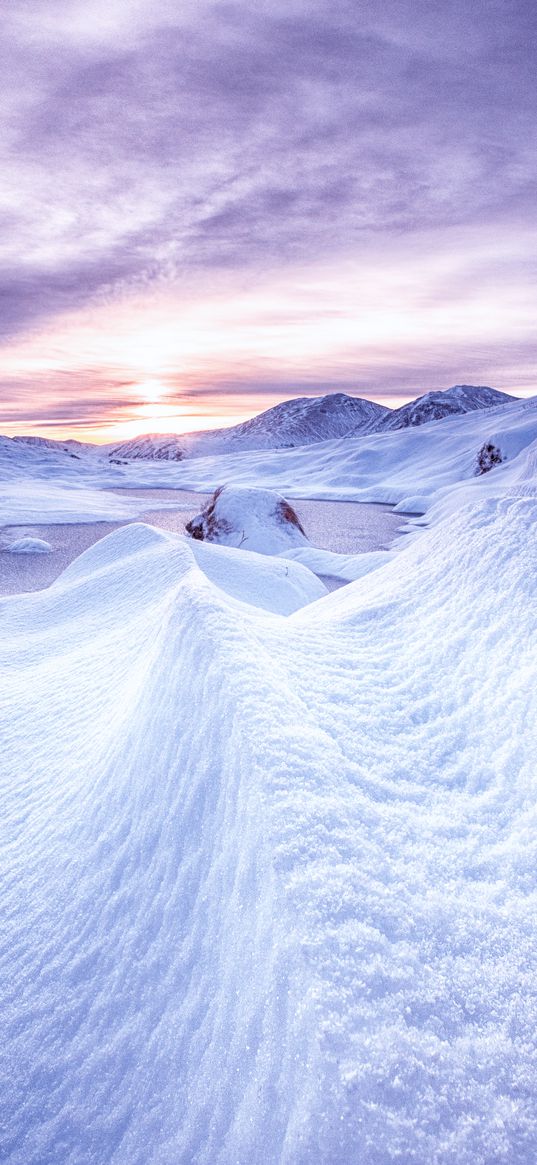 snow, mountains, dawn, scotland