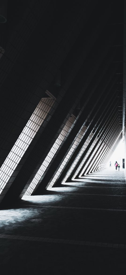 tunnel, silhouettes, people, architecture, triangular