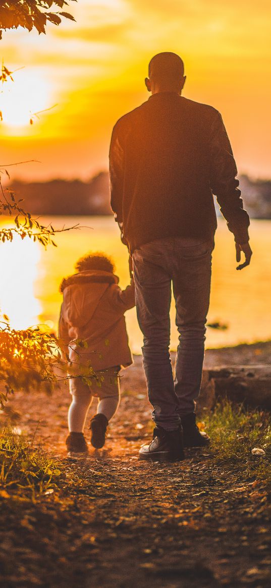 father, daughter, family, sunset, walk